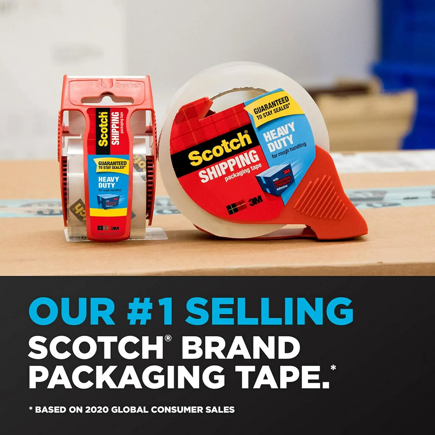 Scotch Heavy Duty Packaging Tape, 1.88 in x 54.6 yd, 4 Rolls with Dispensers (3850-4RD)