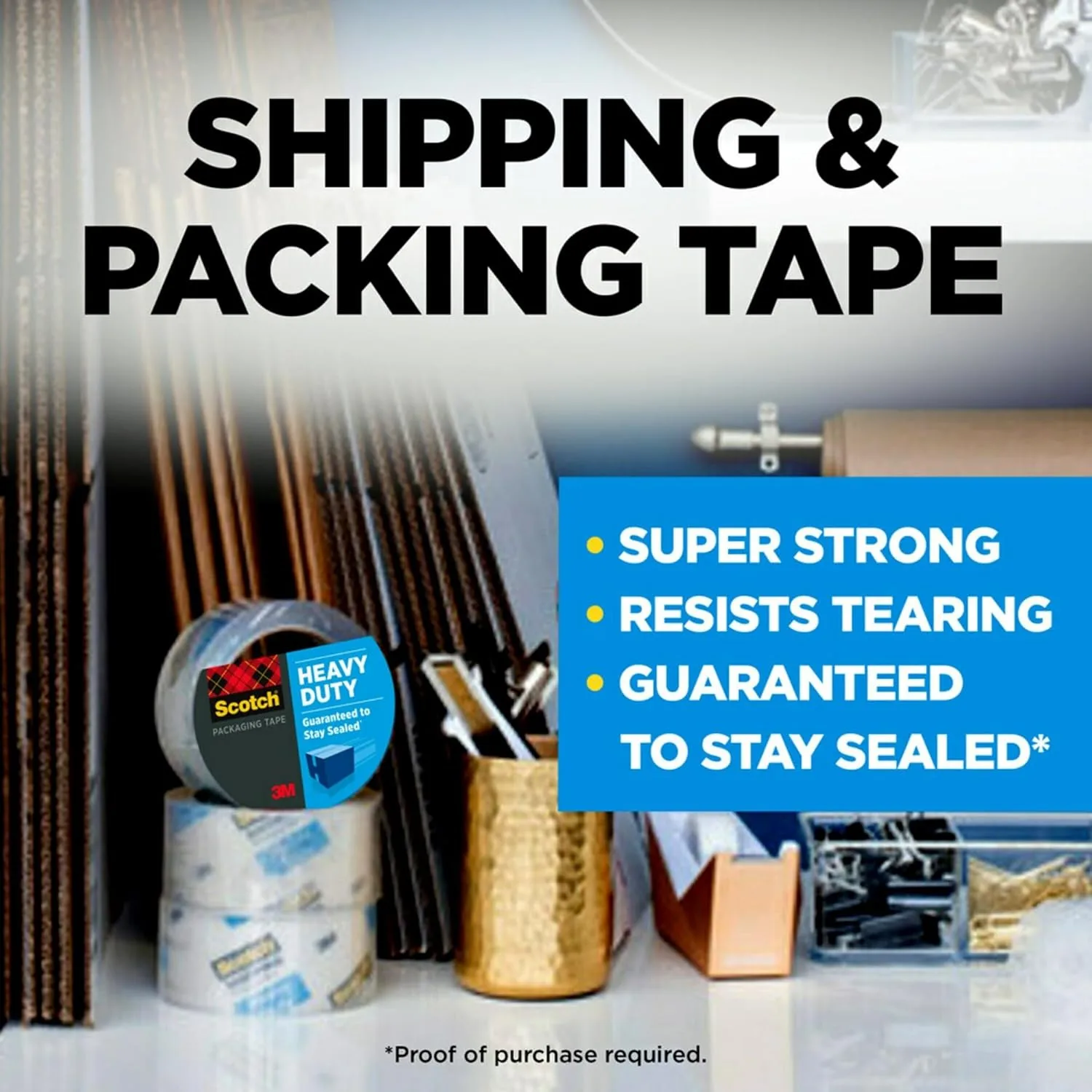 Scotch® Heavy-Duty Shipping Packing Tape, 1 7/8" x 43 7/10 Yd., Pack of 6