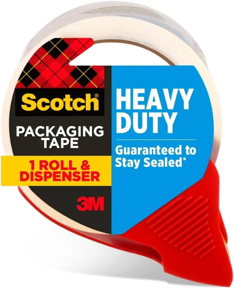 Scotch Heavy Duty Shipping Packaging Tape, 1 Dispensered Roll, 1.88 x 38.2 yd, Great for Packing, Shipping & Moving
