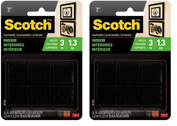Scotch Multi-Purpose Hook and Loop Fasteners, Indoor, Black, 0.875" Square (Pack of 2)
