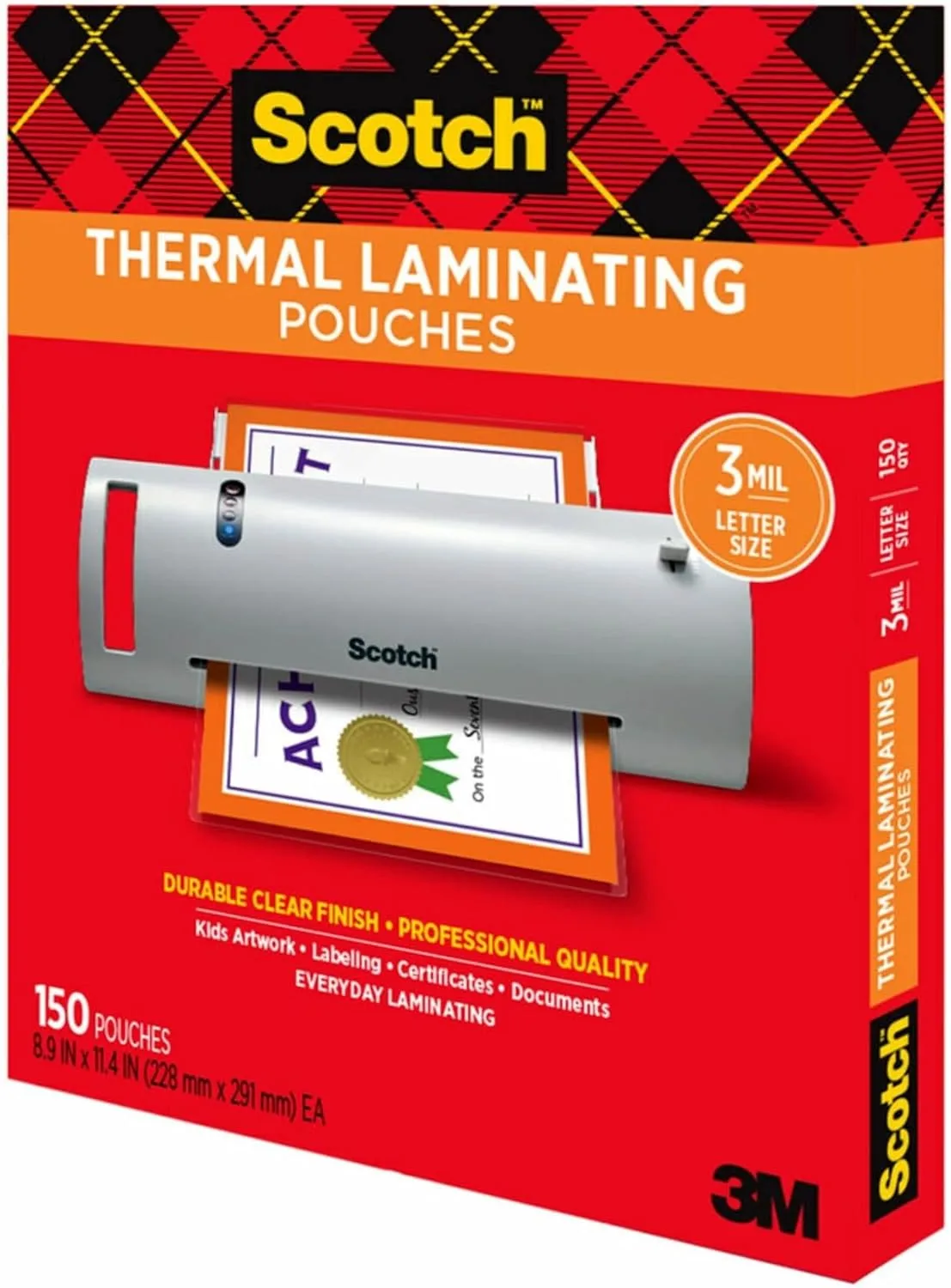 Scotch Thermal Laminating Pouches, Letter Size, 3 Mil, 150/Pack (TP3854-150)