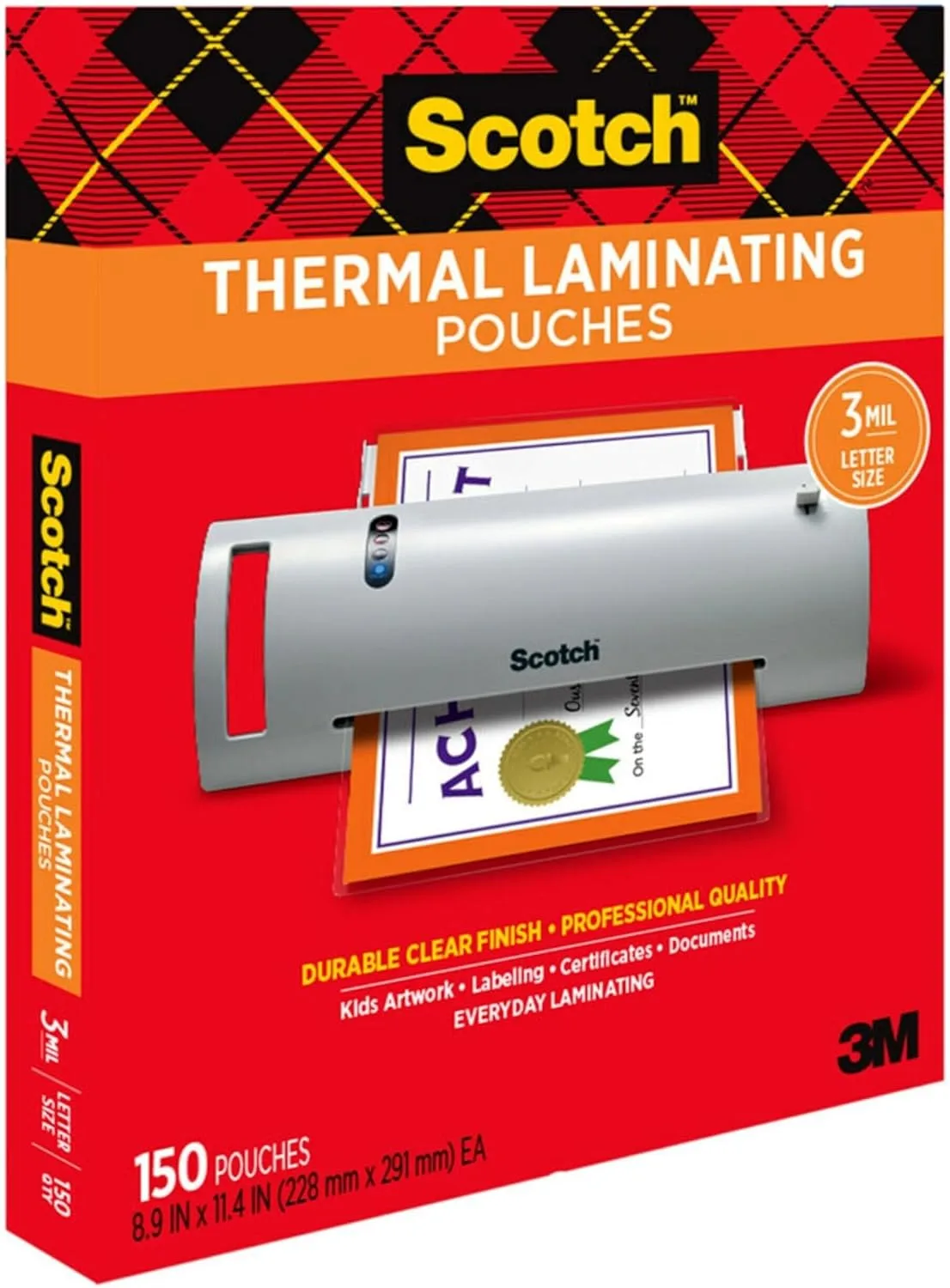 Scotch Thermal Laminating Pouches, Letter Size, 3 Mil, 150/Pack (TP3854-150)