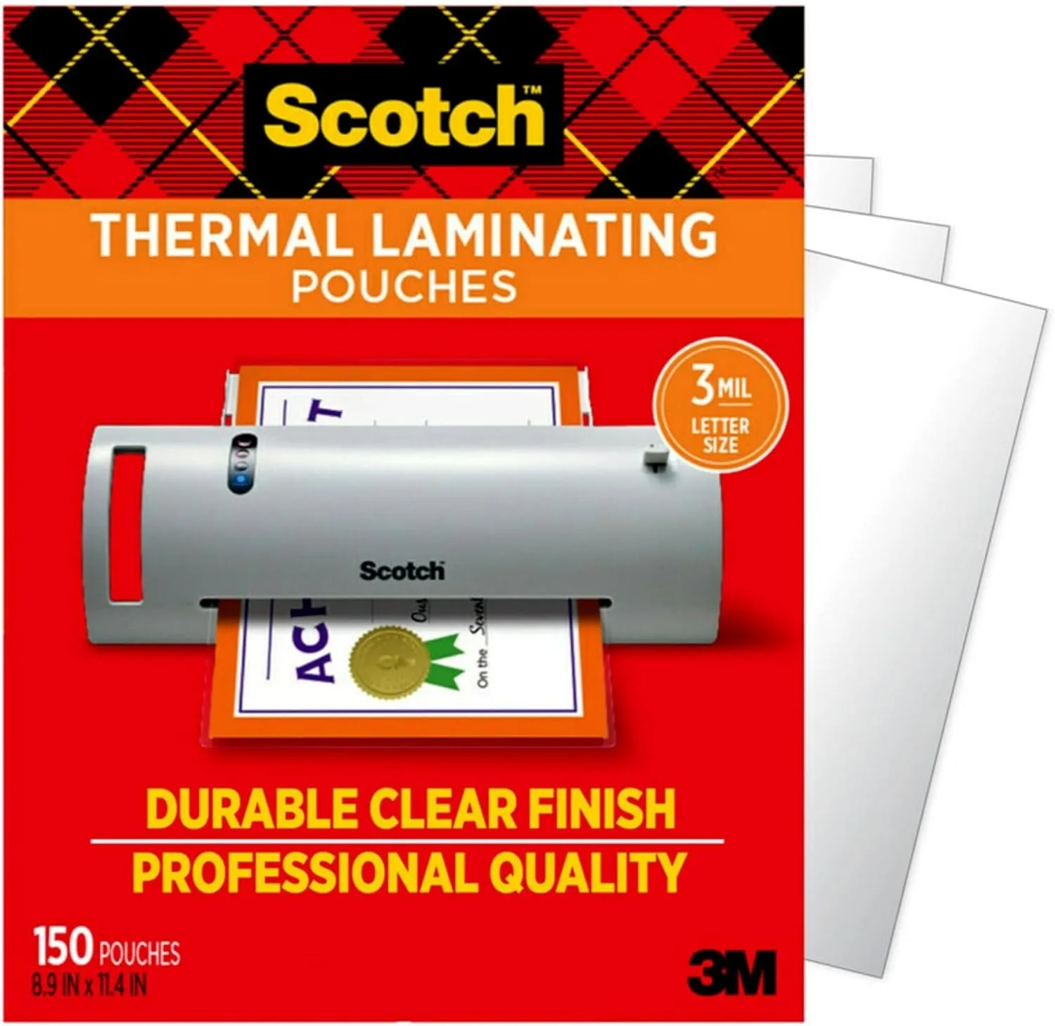 Scotch Thermal Laminating Pouches, Letter Size, 3 Mil, 150/Pack (TP3854-150)