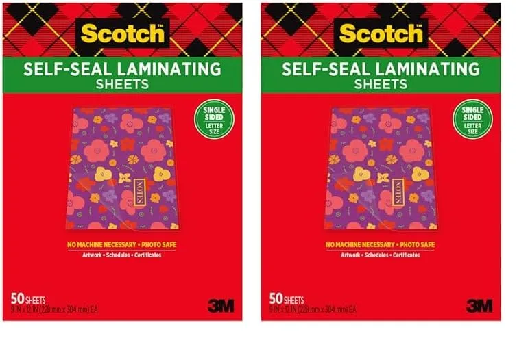 Scotch Laminating Sheets, 9 x 12 in, Letter Size, Single-Sided, 50 Sheets - LS854SS-50