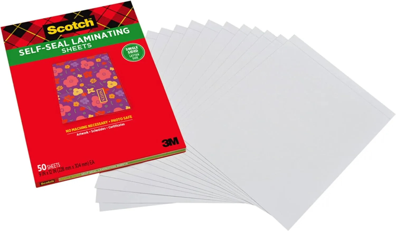 Scotch Laminating Sheets, 9 x 12 in, Letter Size, Single-Sided, 50 Sheets - LS854SS-50