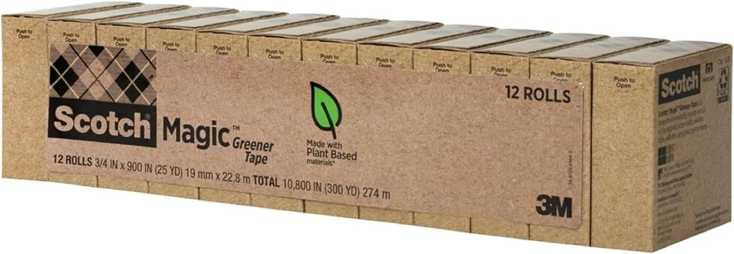 Scotch Magic Greener Tape, Invisible, 0.75 in x 900 in, 12 Rolls