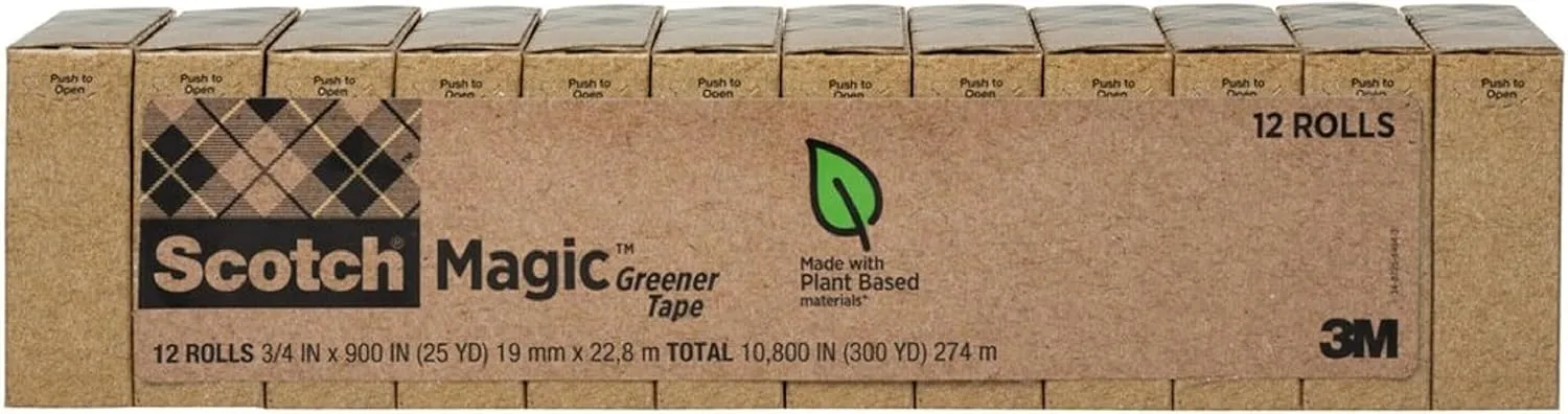 Scotch Magic Greener Tape, Invisible, 0.75 in x 900 in, 12 Rolls