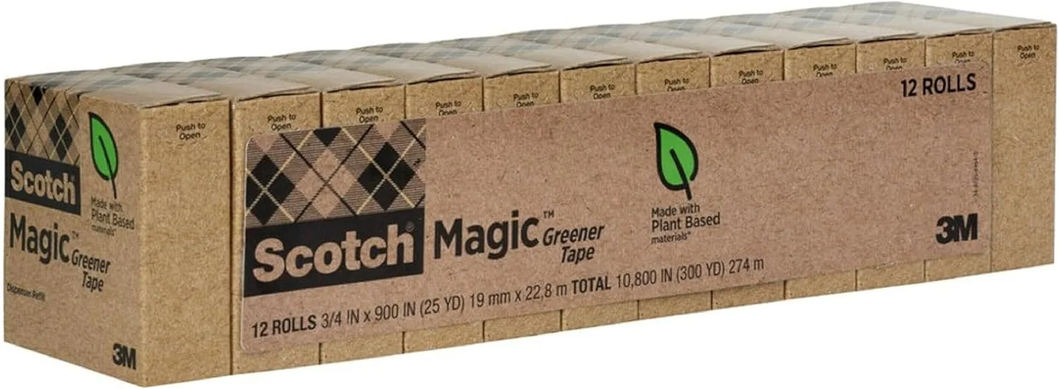 Scotch Magic Greener Tape, Invisible, 0.75 in x 900 in, 12 Rolls