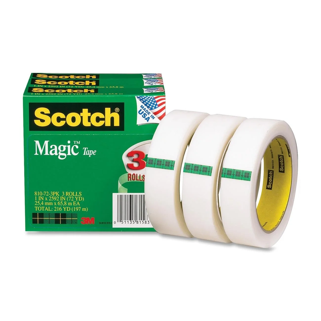 Scotch Magic Tape, Invisible, 3 Rolls, 1 in x 2592 in - 3 Pack