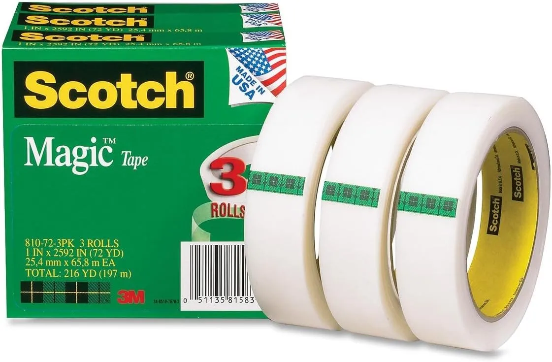 Scotch Magic Tape, Invisible, 3 Rolls, 1 in x 2592 in - 3 Pack