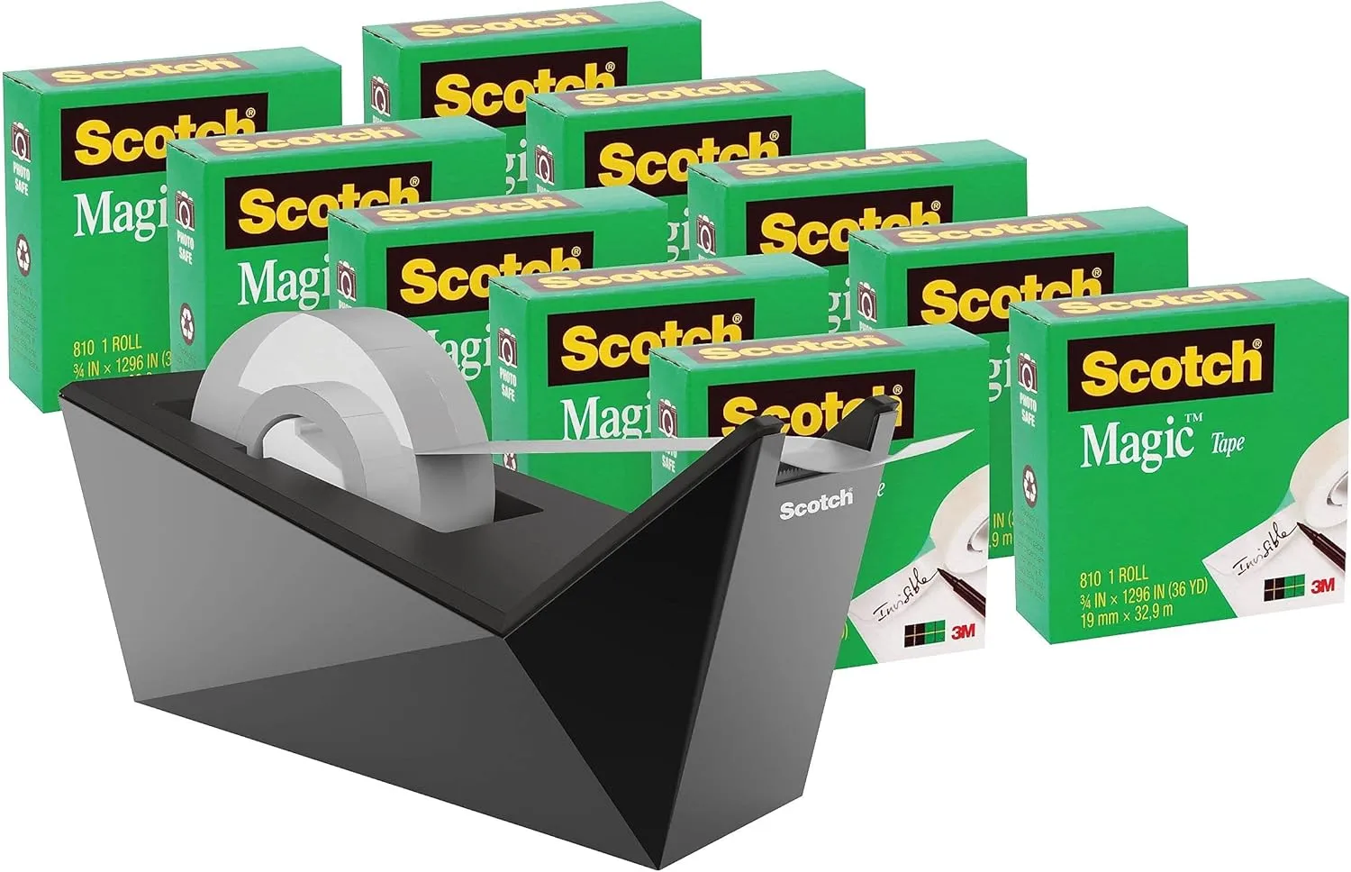 Scotch Magic Tape, Invisible, 10 Tape Rolls with 1 Dispenser, 3/4 in x 1000 in, 810K10C17MB
