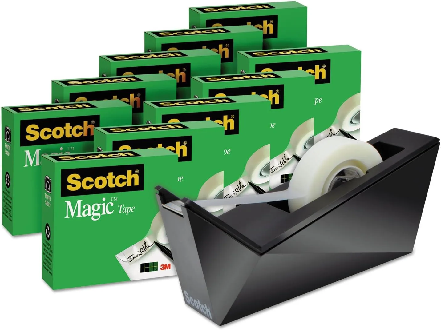 Scotch Magic Tape, Invisible, 10 Tape Rolls with 1 Dispenser, 3/4 in x 1000 in, 810K10C17MB