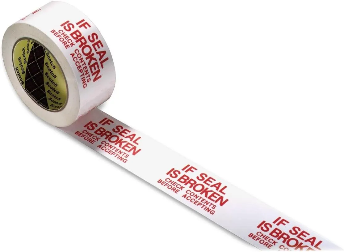 Scotch Preprinted Message Packing Tape, 1.88 in x 109 yd, Red/White