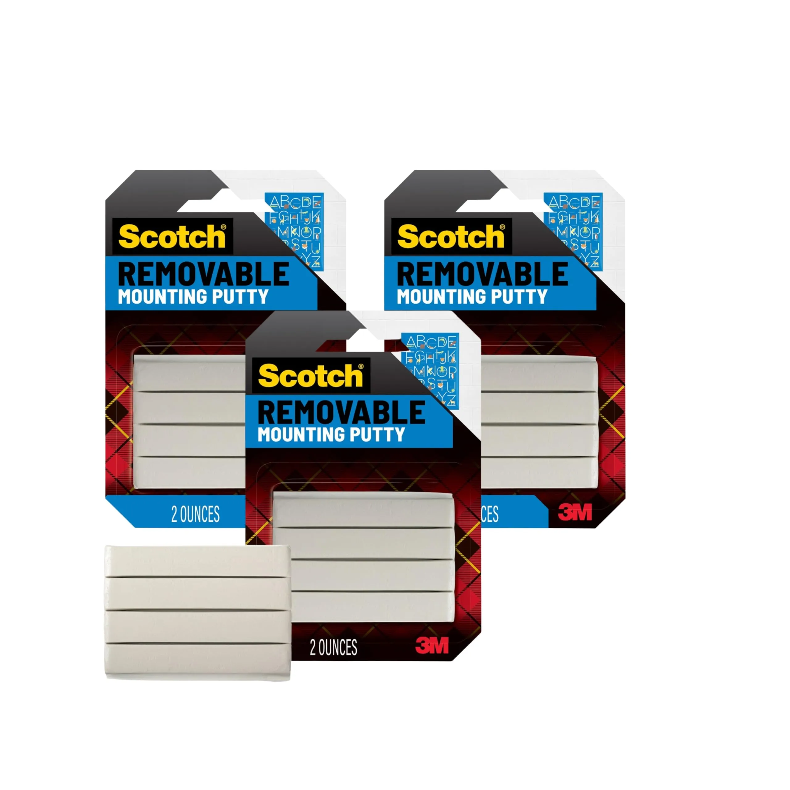 Scotch Removable Adhesive Putty, 2 oz, Reusable Mounting Tack, Non-Toxic, 3-Pack
