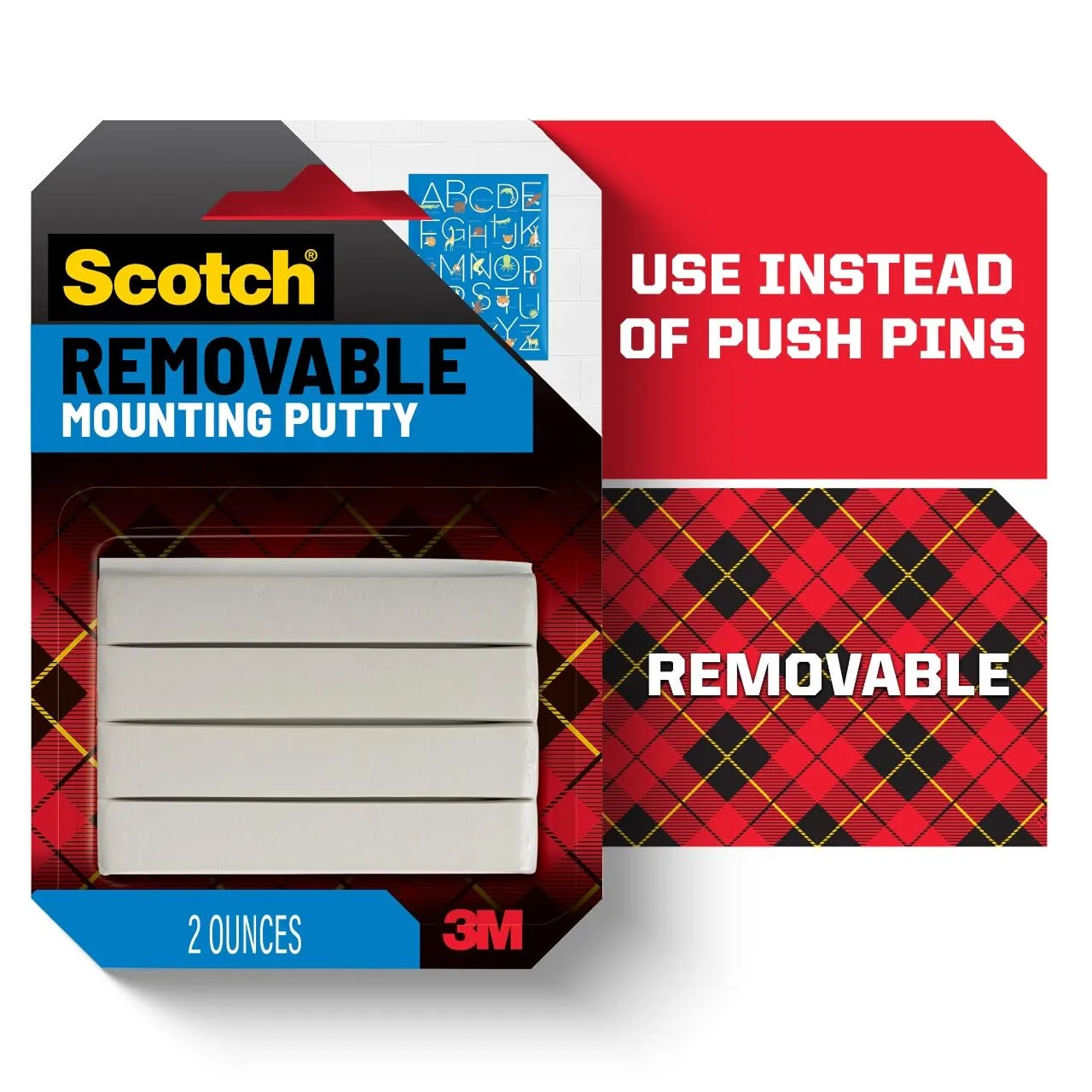 Scotch Removable Adhesive Putty, 2 oz, Reusable Mounting Tack, Non-Toxic, 3-Pack