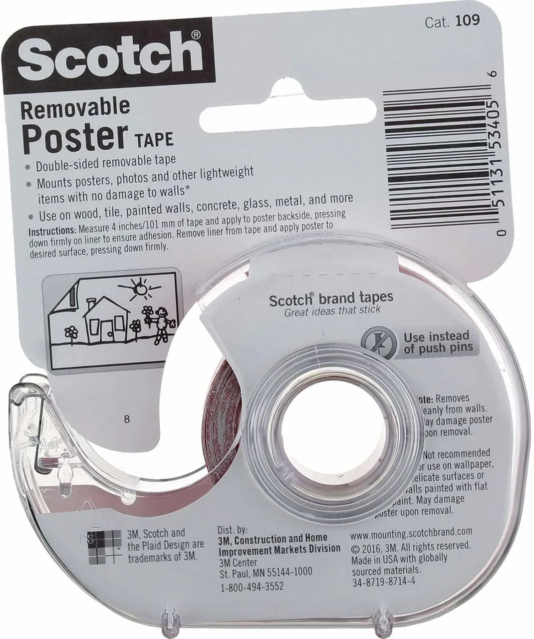 Scotch Removable Poster Tape, 0.75 in x 150 in (109)