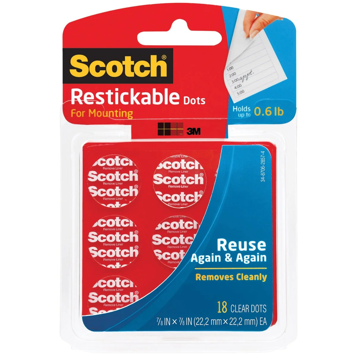 SCOTCH Restickable Mounting Dots & Squares, Clear