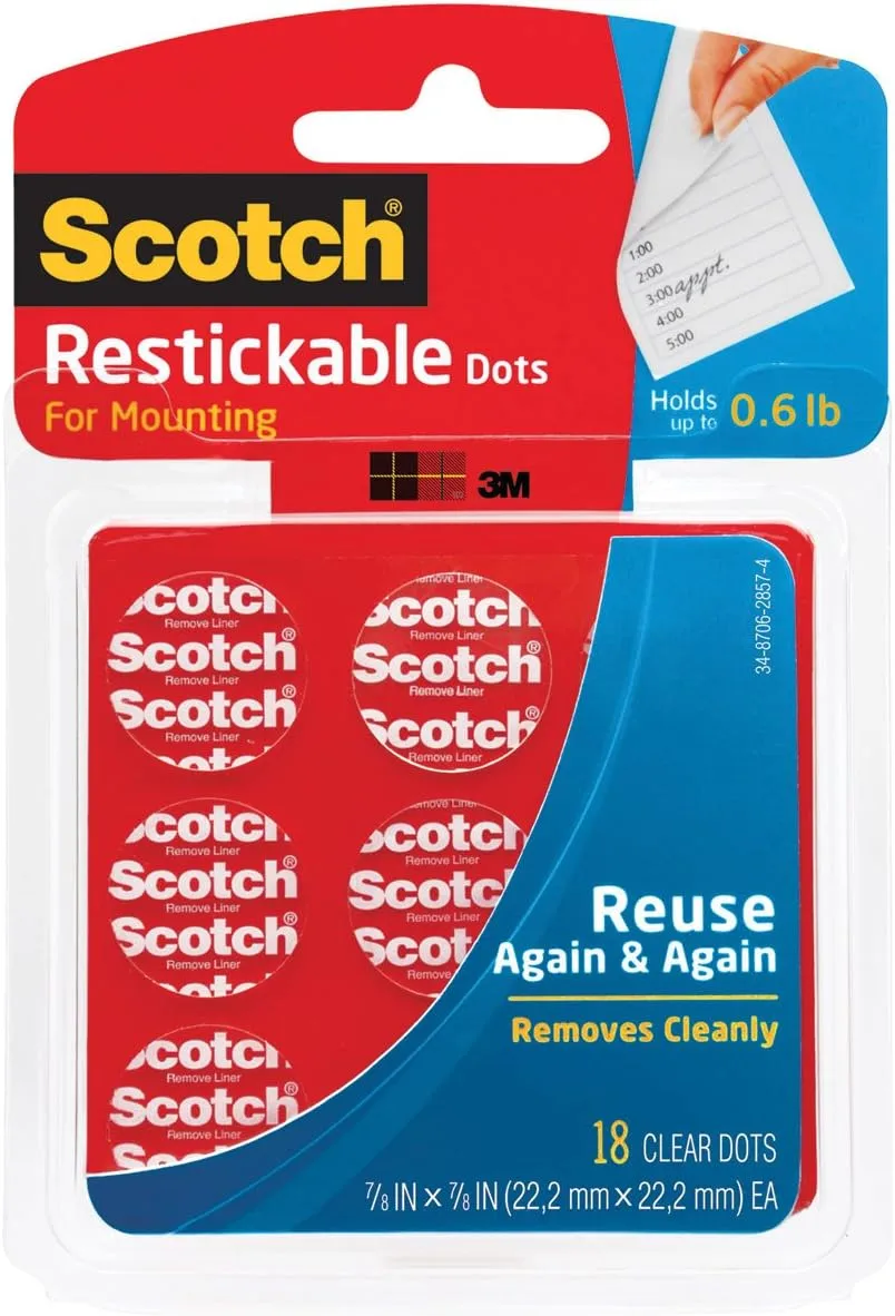 SCOTCH Restickable Mounting Dots & Squares, Clear