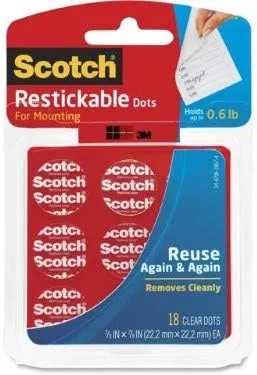 SCOTCH Restickable Mounting Dots & Squares, Clear