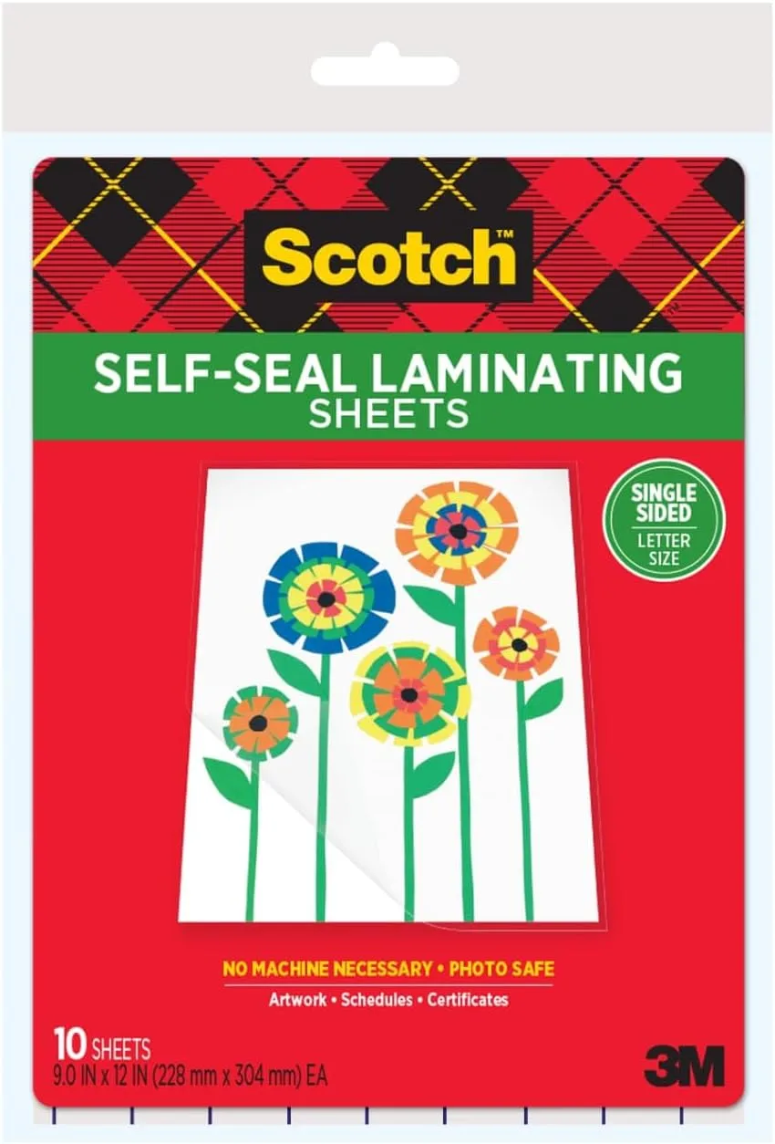 Scotch Self-Seal Single-Sided Laminating Sheets, Letter Size 9 in x 12 in, 10-Pack