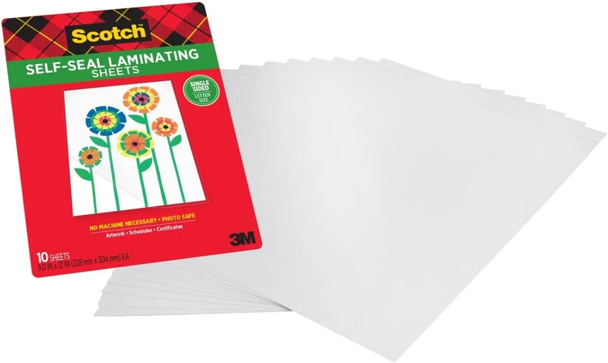Scotch Self-Seal Single-Sided Laminating Sheets, Letter Size 9 in x 12 in, 10-Pack