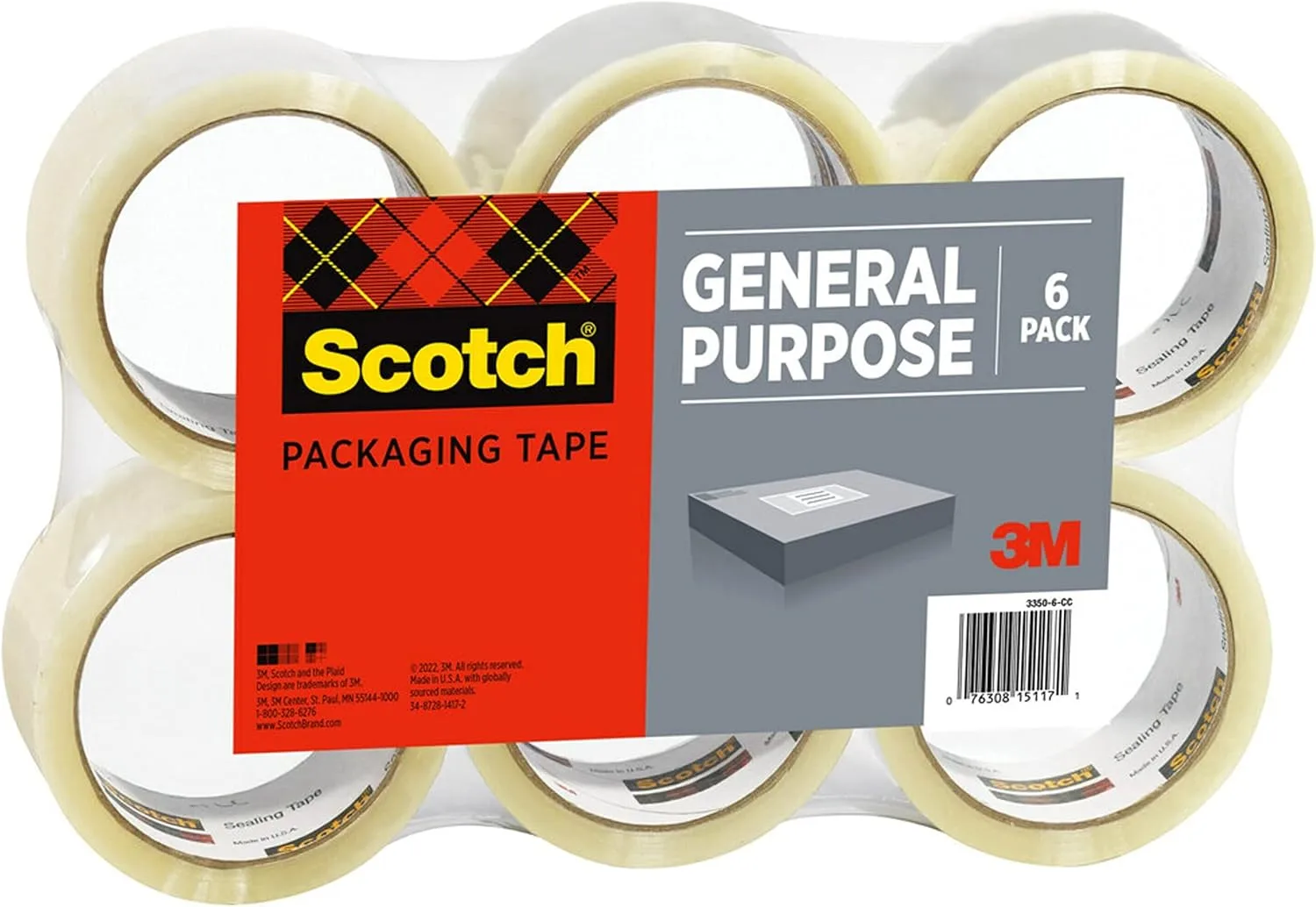 Scotch Shipping Packaging Tape, 1.88 in x 109 yd, 6 Rolls (3350L-6)