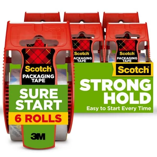 Scotch Sure Start Packing Tape, Clear, Holiday Wrapping Tape with Quiet Unwind and Easy Start, 1.88 in. x 22.2 yd