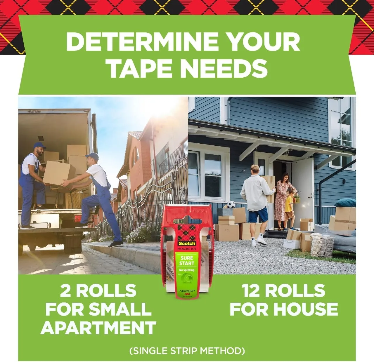 Scotch Sure Start Packing Tape, Clear, Quiet Unwind, 1.88 in x 25 yd, 6 Rolls