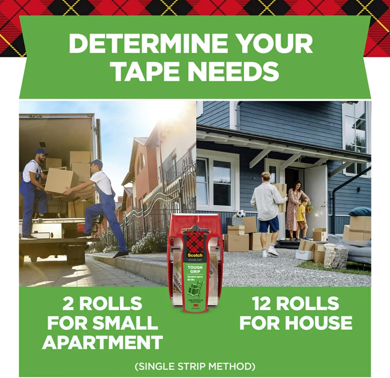 Scotch Tough Grip Packing Tape, Clear, Moving Tape That Secures Boxes up to 80 Pounds, Holiday Shipping Tape for Large Boxes, 1.88 in. x 22.2 yd., 6 Tape Rolls with Dispensers