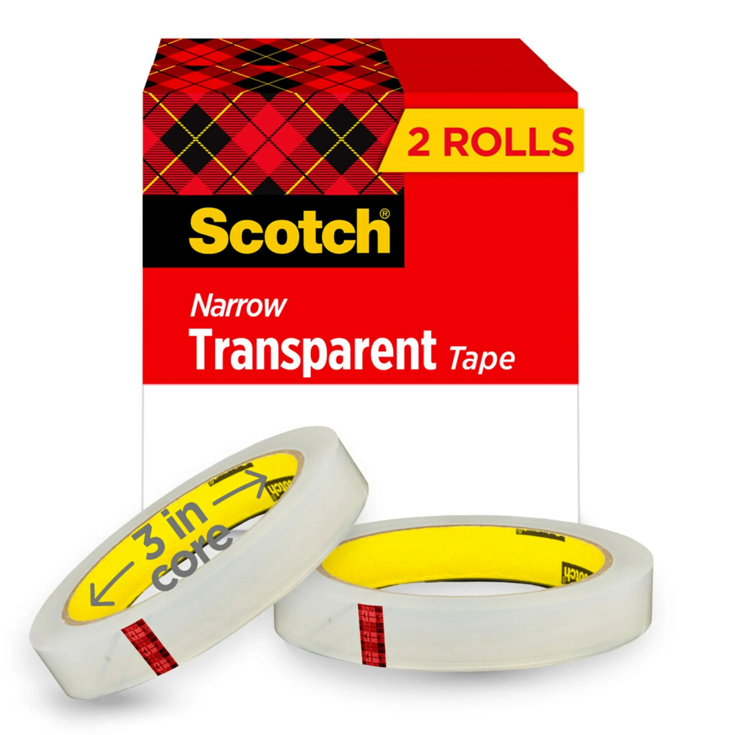 Scotch Transparent Tape, 2 Rolls, 1/2 x 2592 Inches, Classic Glossy-Finish, Boxed