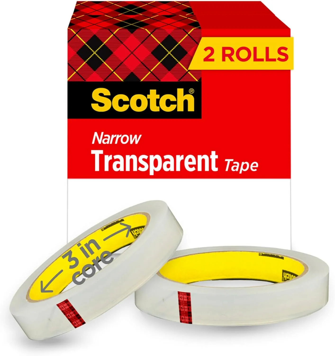 Scotch Transparent Tape, 2 Rolls, 1/2 x 2592 Inches, Classic Glossy-Finish, Boxed