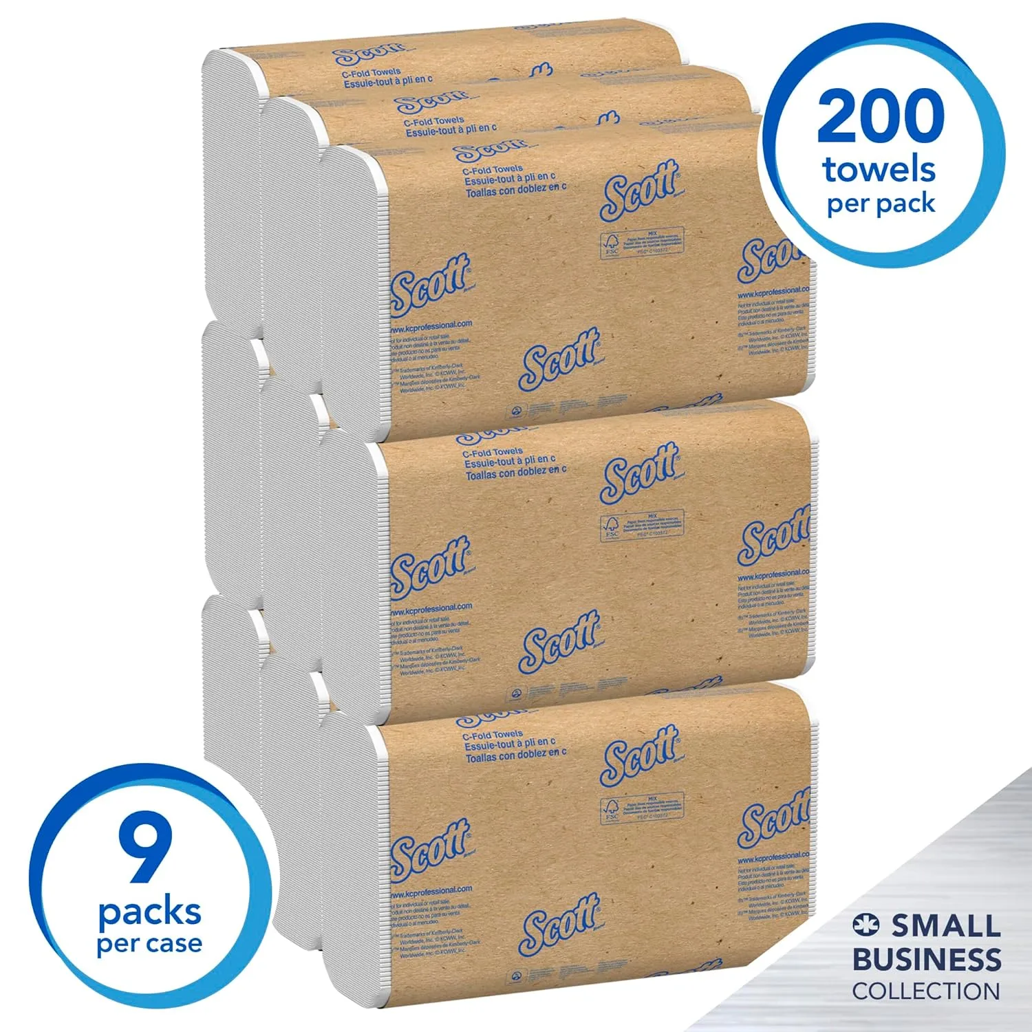 Scott Professional Scott® C-Fold Folded Paper Towels, Bulk (03623), with Absorbency Pockets™, White, (200 Sheets/Pack, 9 Packs/Case, 1,800 Sheets/Case)