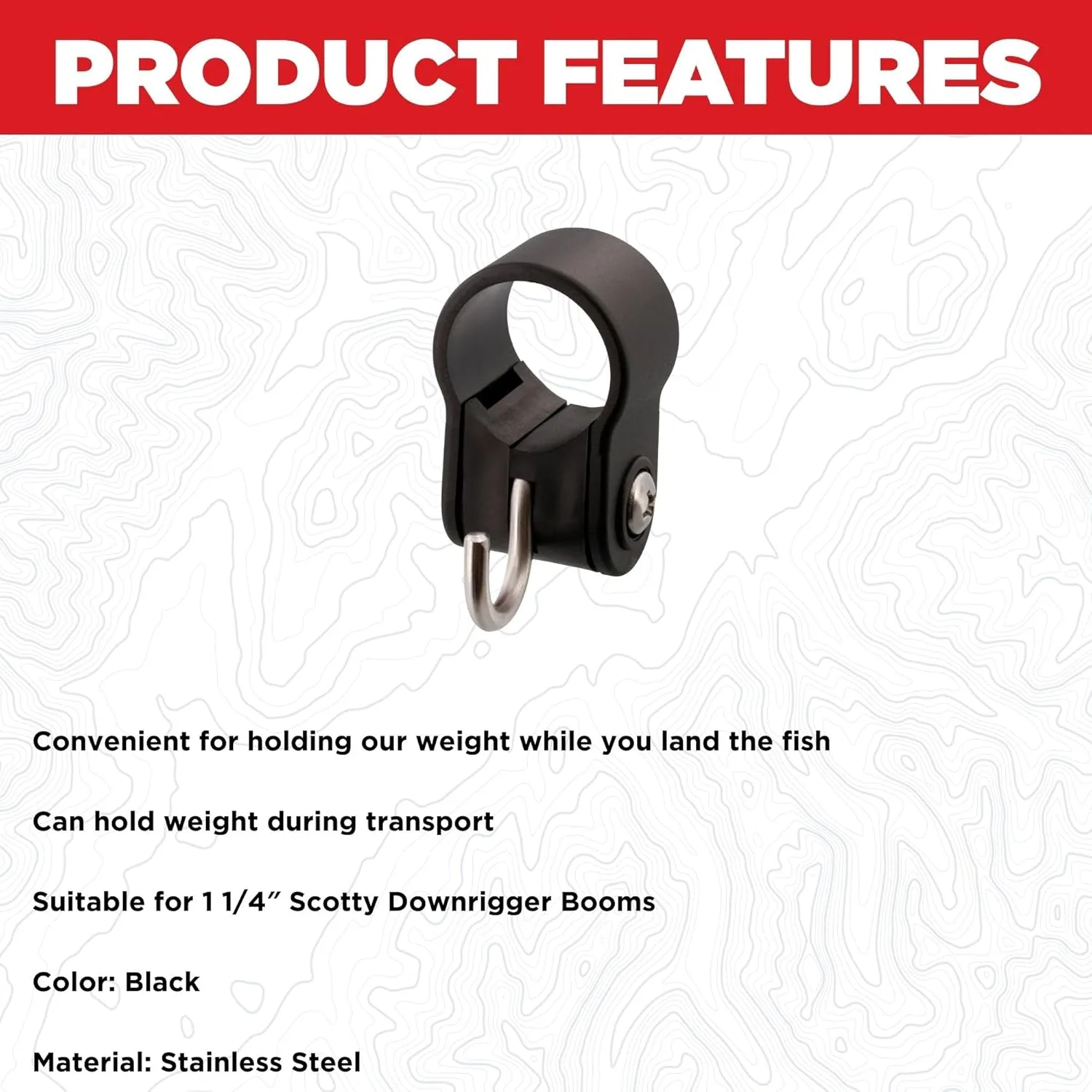 Scotty #1148 Weight Hook, Boom Mount for 1-1/4-Inch Boom,Black