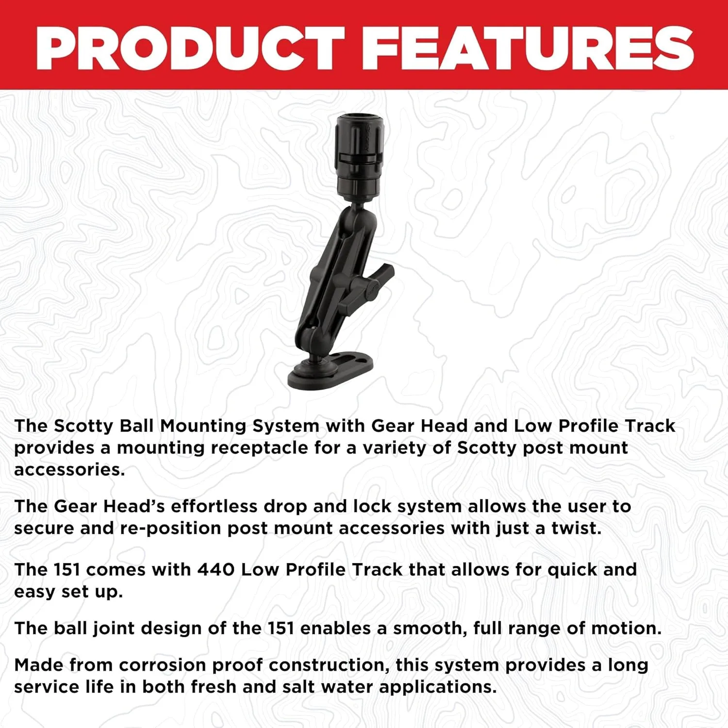 Scotty #151 Ball Mounting System with GearHead and Track, BLACK
