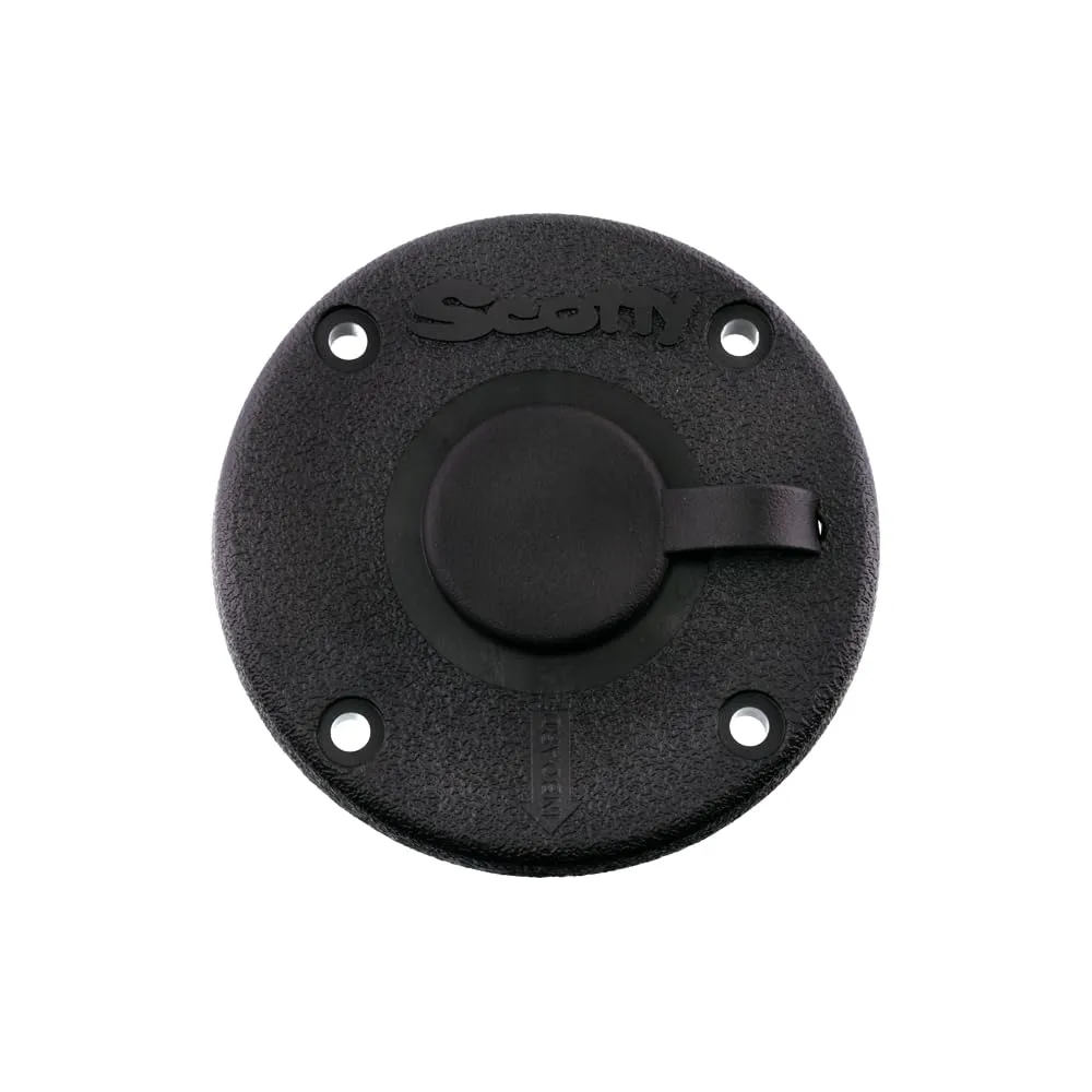 Scotty #344-BK Round Flush Deck Mounting Bracket Black Sealed Bottom with Rain Cap