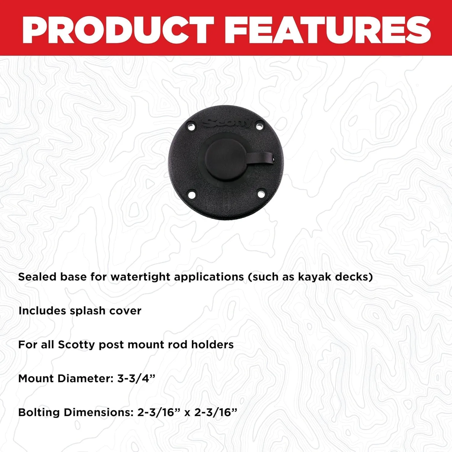 Scotty #344-BK Round Flush Deck Mounting Bracket Black Sealed Bottom with Rain Cap