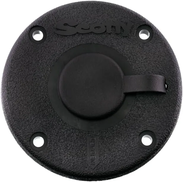 Scotty #344-BK Round Flush Deck Mounting Bracket Black Sealed Bottom with Rain Cap