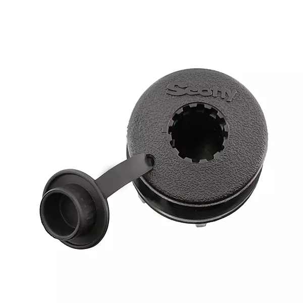 Scotty #444-BK Compact Round Threaded Flush Deck Mounting Bracket Black Sealed bottom with Rain Cap Black Small