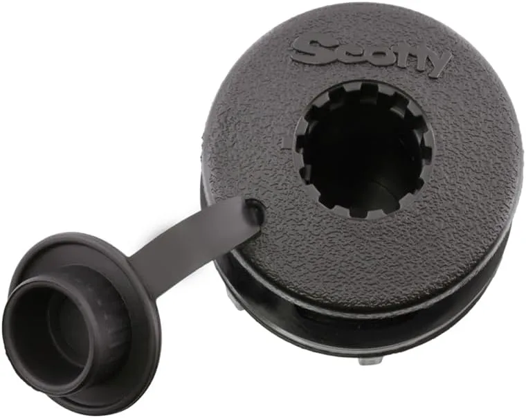 Scotty #444-BK Compact Round Threaded Flush Deck Mounting Bracket Black Sealed bottom with Rain Cap Black Small