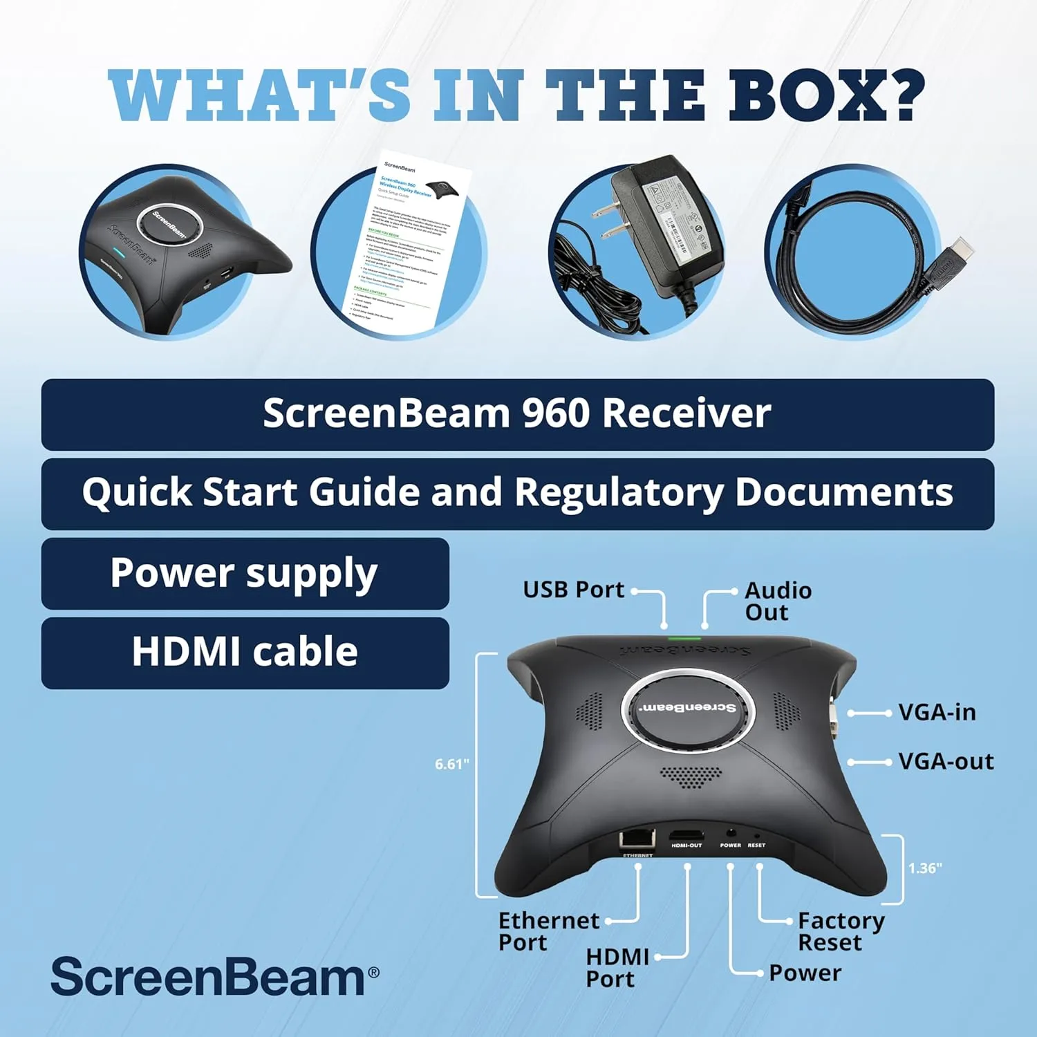ScreenBeam 960 Wireless Display Receiver – Native Screen Mirroring, HDMI/USB