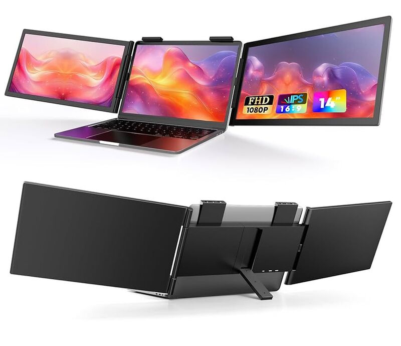 Triple Laptop Screen Extender z140a01D, 14'' Dual Portable Extended Monitor (Windows & MacBook)