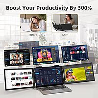 Triple Laptop Screen Extender z140a01D, 14'' Dual Portable Extended Monitor (Windows & MacBook)