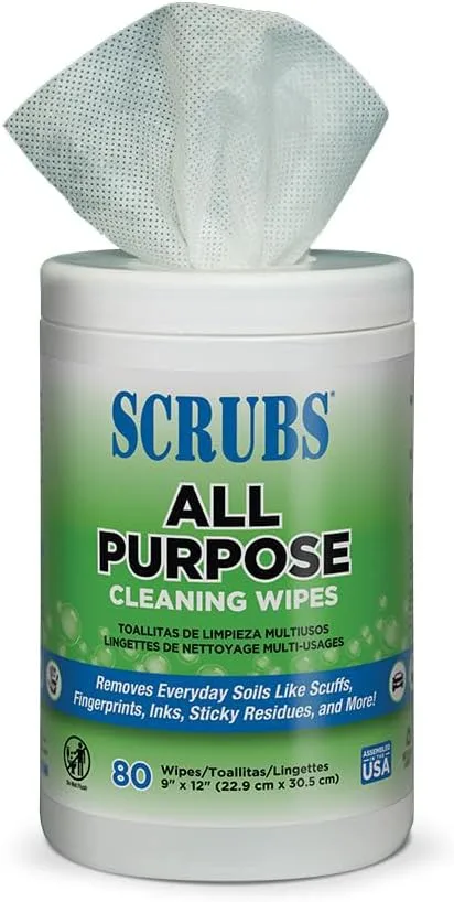 Scrubs 96580 All Purpose Cleaning Wipes, 9" x 12", 6 Buckets of 80 Towels Each