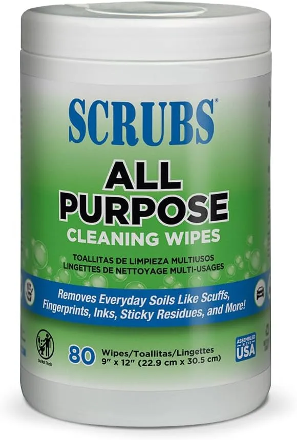 Scrubs 96580 All Purpose Cleaning Wipes, 9" x 12", 6 Buckets of 80 Towels Each