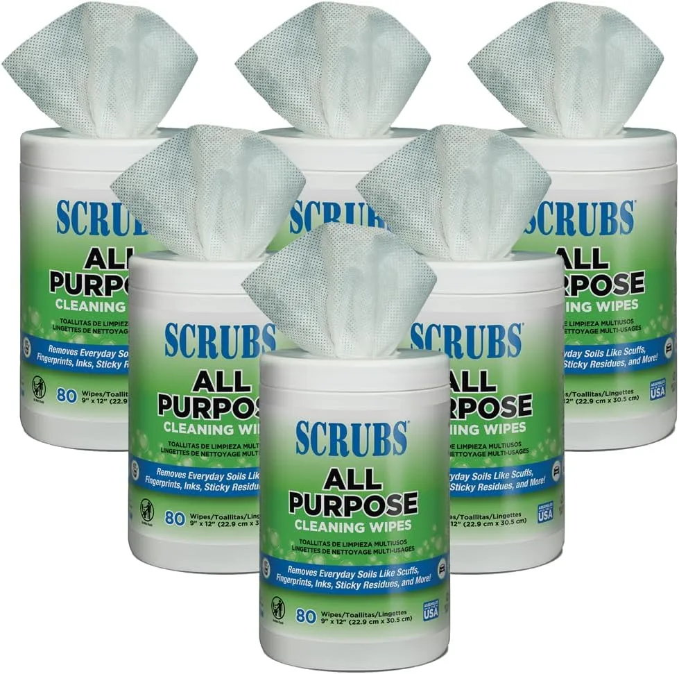 Scrubs 96580 All Purpose Cleaning Wipes, 9" x 12", 6 Buckets of 80 Towels Each