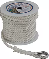 Sea Dog 301110060WH-1 Twisted Nylon Anchor Line with Thimble, 3/8" x 60'