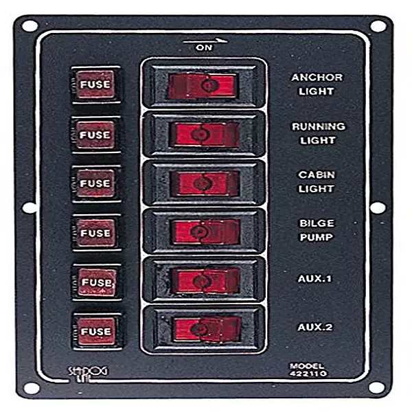 Sea-Dog 422110-1 Aluminum Vertical DC Switch Panel, 6 switches