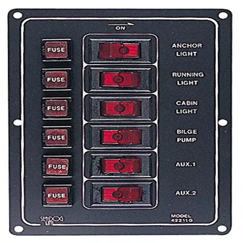Sea-Dog 422110-1 Aluminum Vertical DC Switch Panel, 6 switches