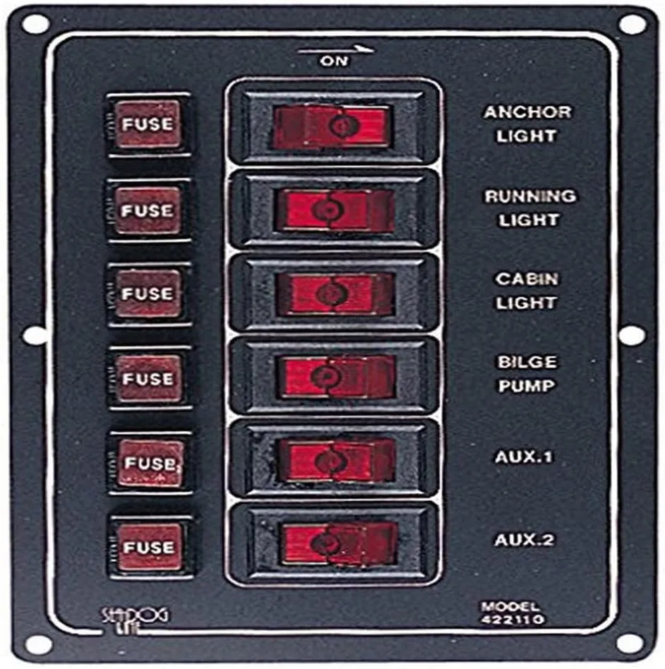 Sea-Dog 422110-1 Aluminum Vertical DC Switch Panel, 6 switches
