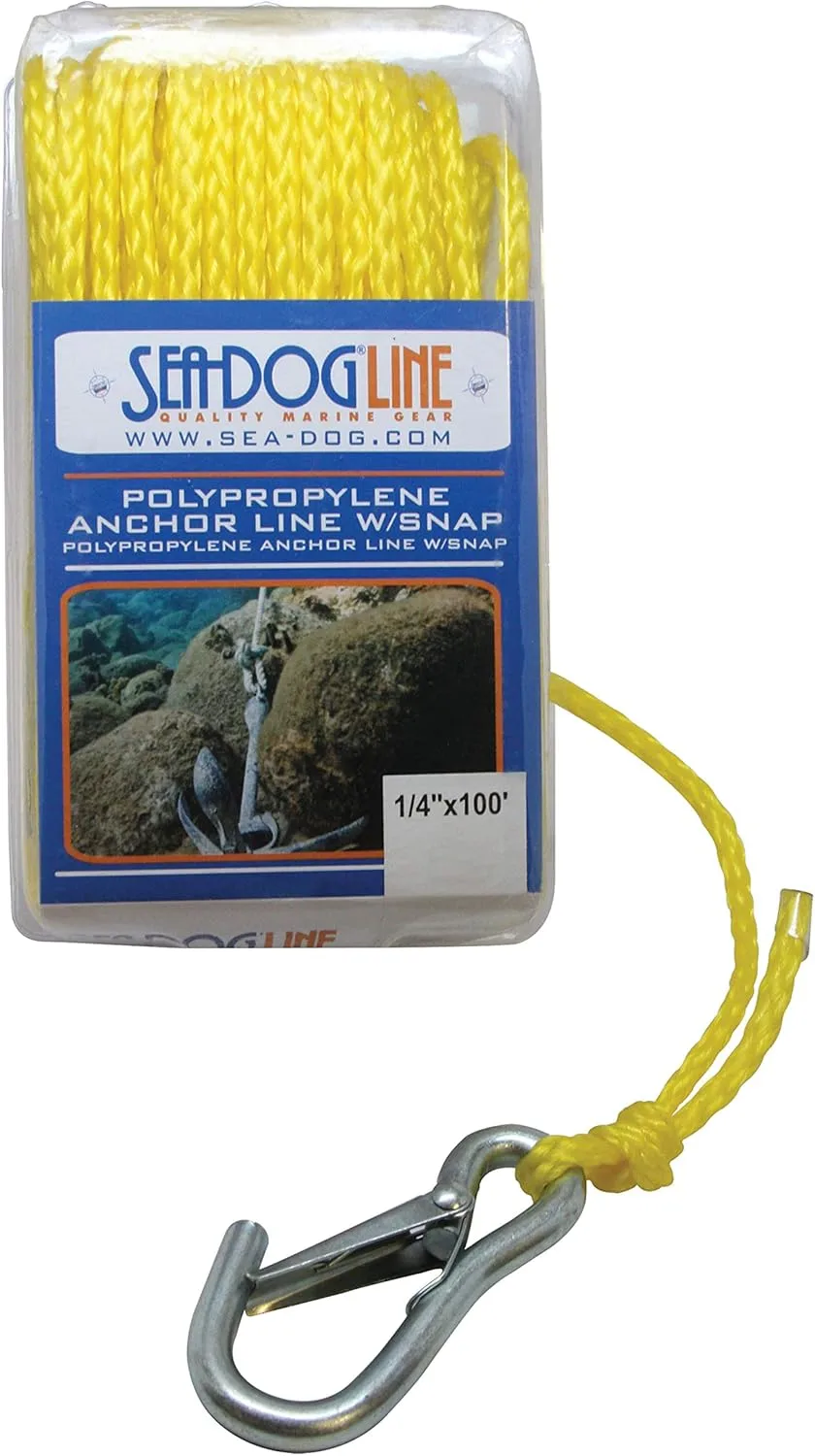 Sea Dog Polypropylene Anchor Line with Snap, 1/4 in x 50 ft - Yellow